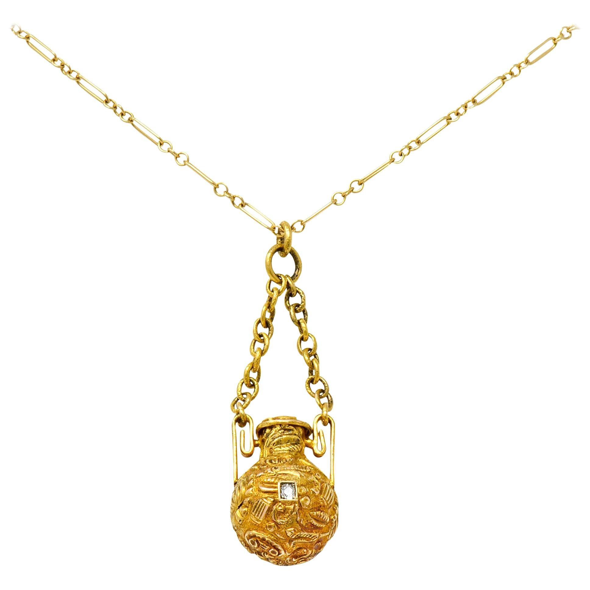 Victorian Sapphire Ruby Diamond 14 Karat Gold Amphora Vinaigrette Necklace