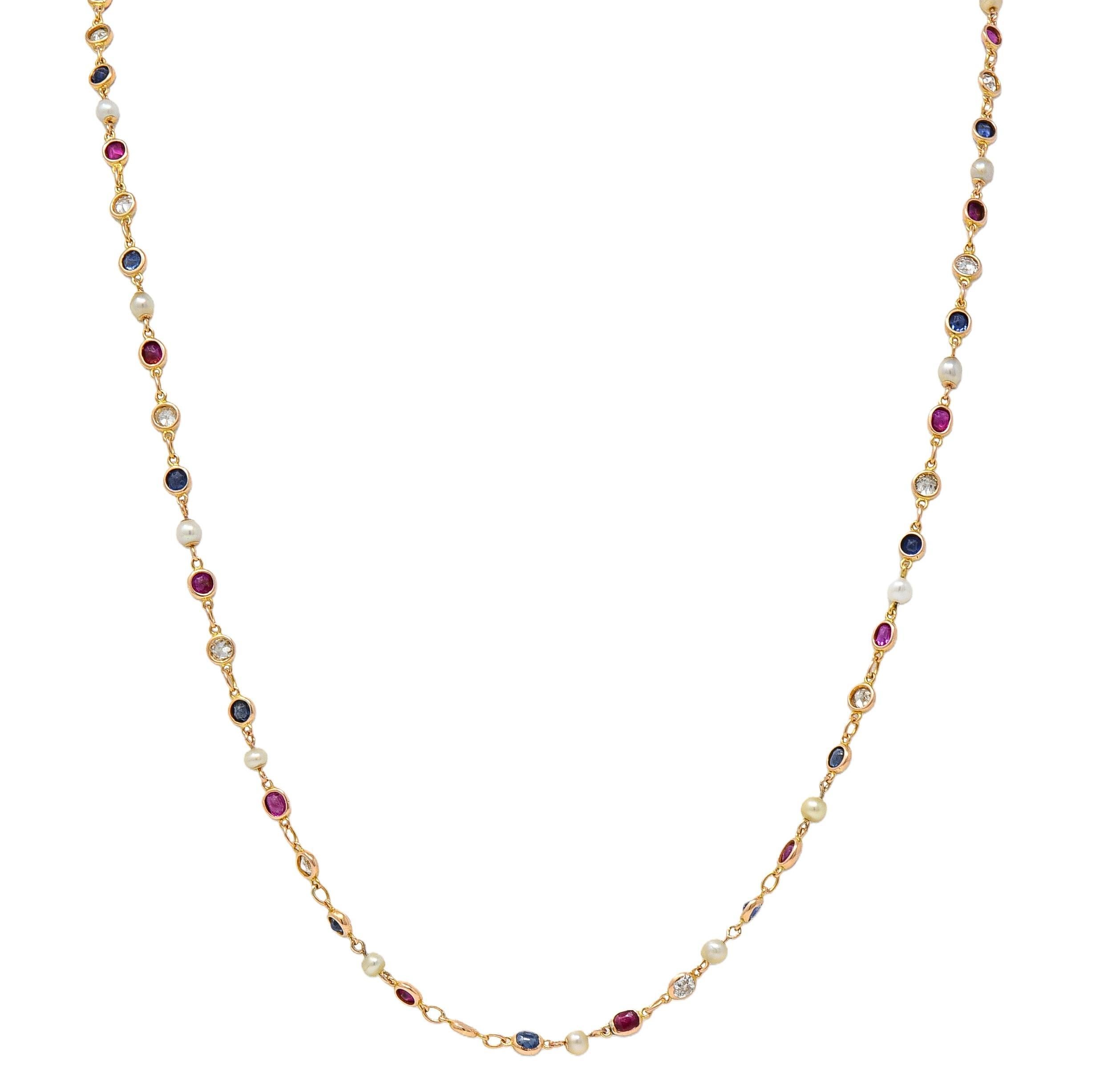 Collana vittoriana con zaffiro, rubino e diamante in oro giallo 18 carati A Link In condizioni ottime in vendita a Philadelphia, PA