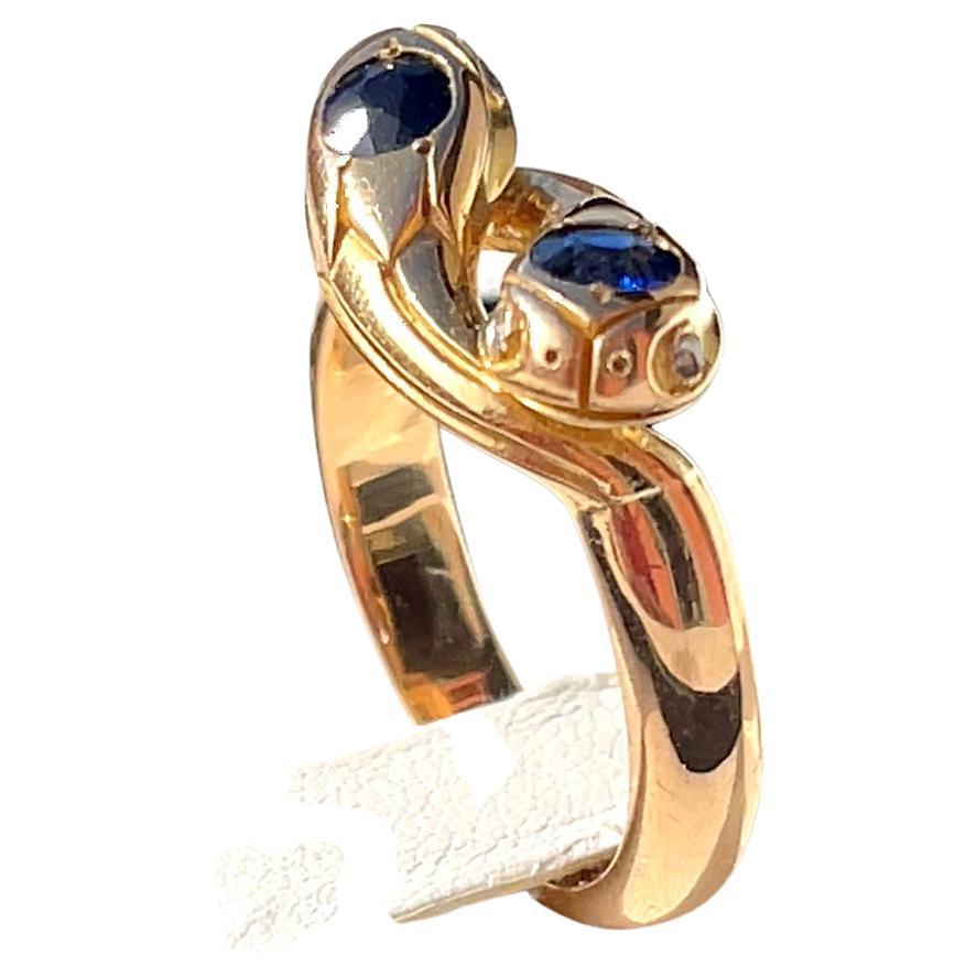 Victorian Sapphires Snakes Yellow Gold Egyptian Ring For Sale