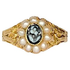 Victorian Sardonyx and 9 Carat Gold Forget Me Not Ring