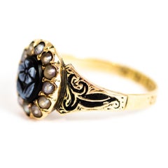 Victorian Sardonyx and Enamel 'Forget Me Not' 9 Carat Gold Ring