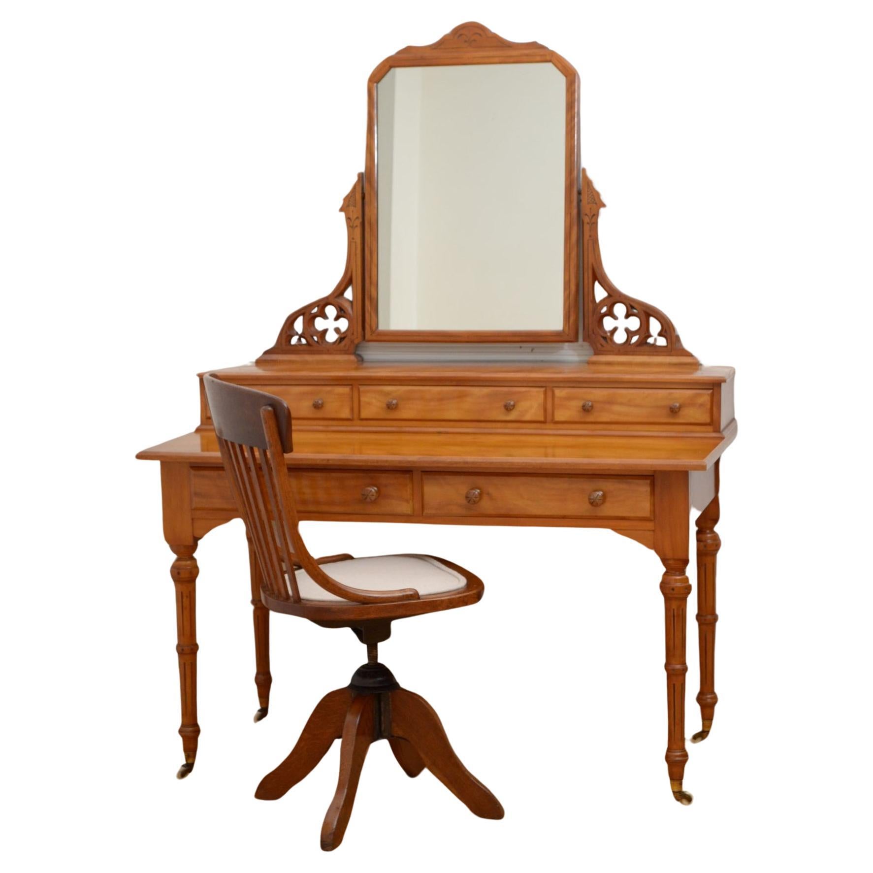 Victorian Satin birch dressing table with a Chair For Sale