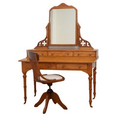 Antique Victorian Satin birch dressing table with a Chair