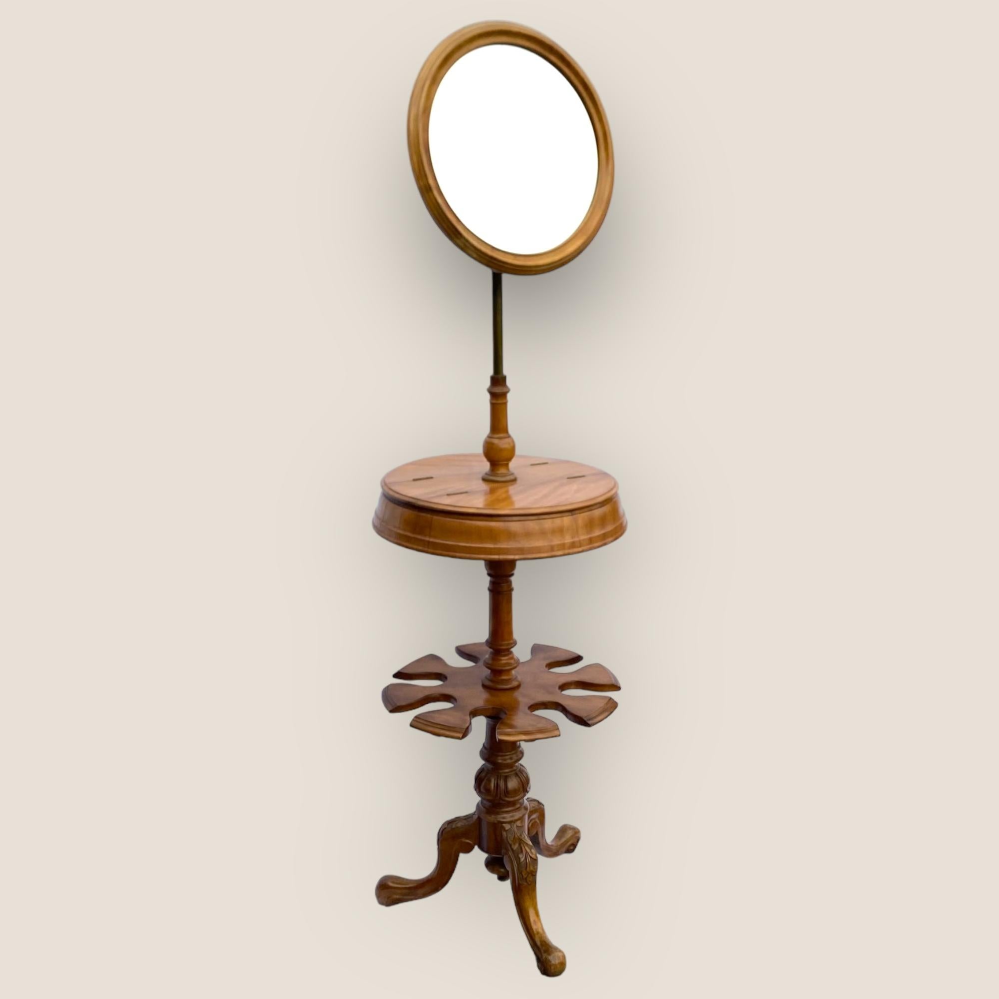 British Victorian Satin Birch Gentlemen’s Shaving Stand With Mirror For Sale