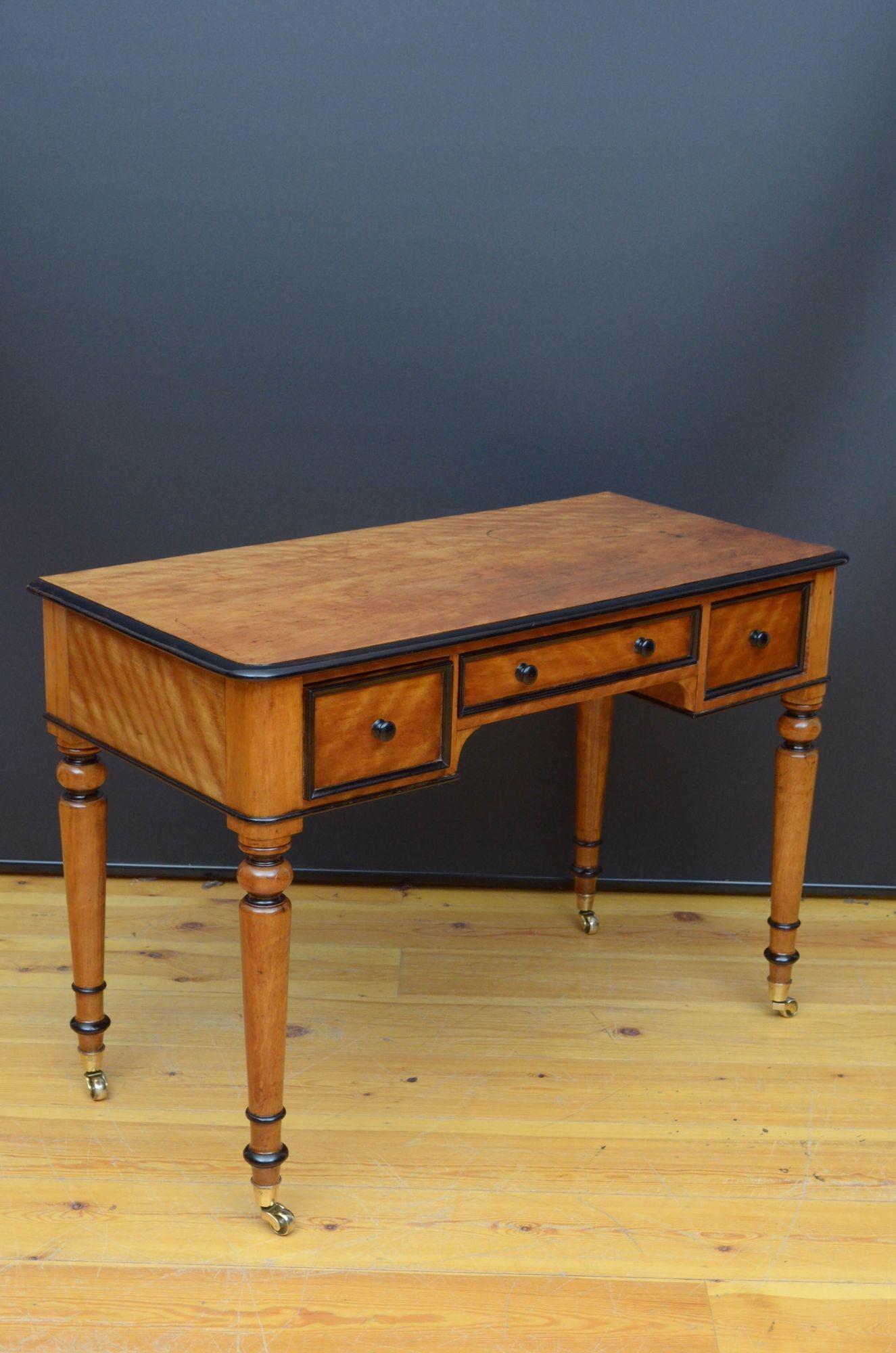 English Victorian Satin Birch Writing Table For Sale