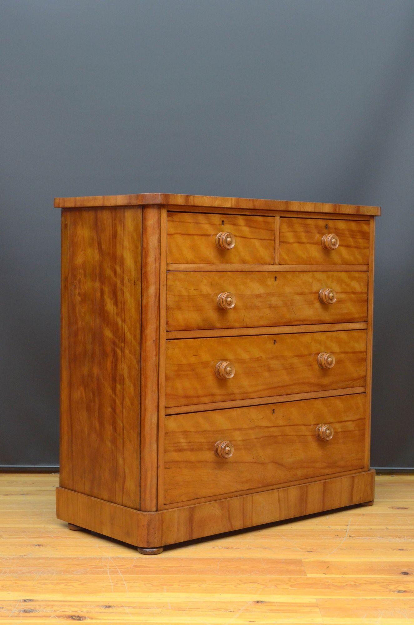 English Victorian Satinwood Chest of Drawers For Sale