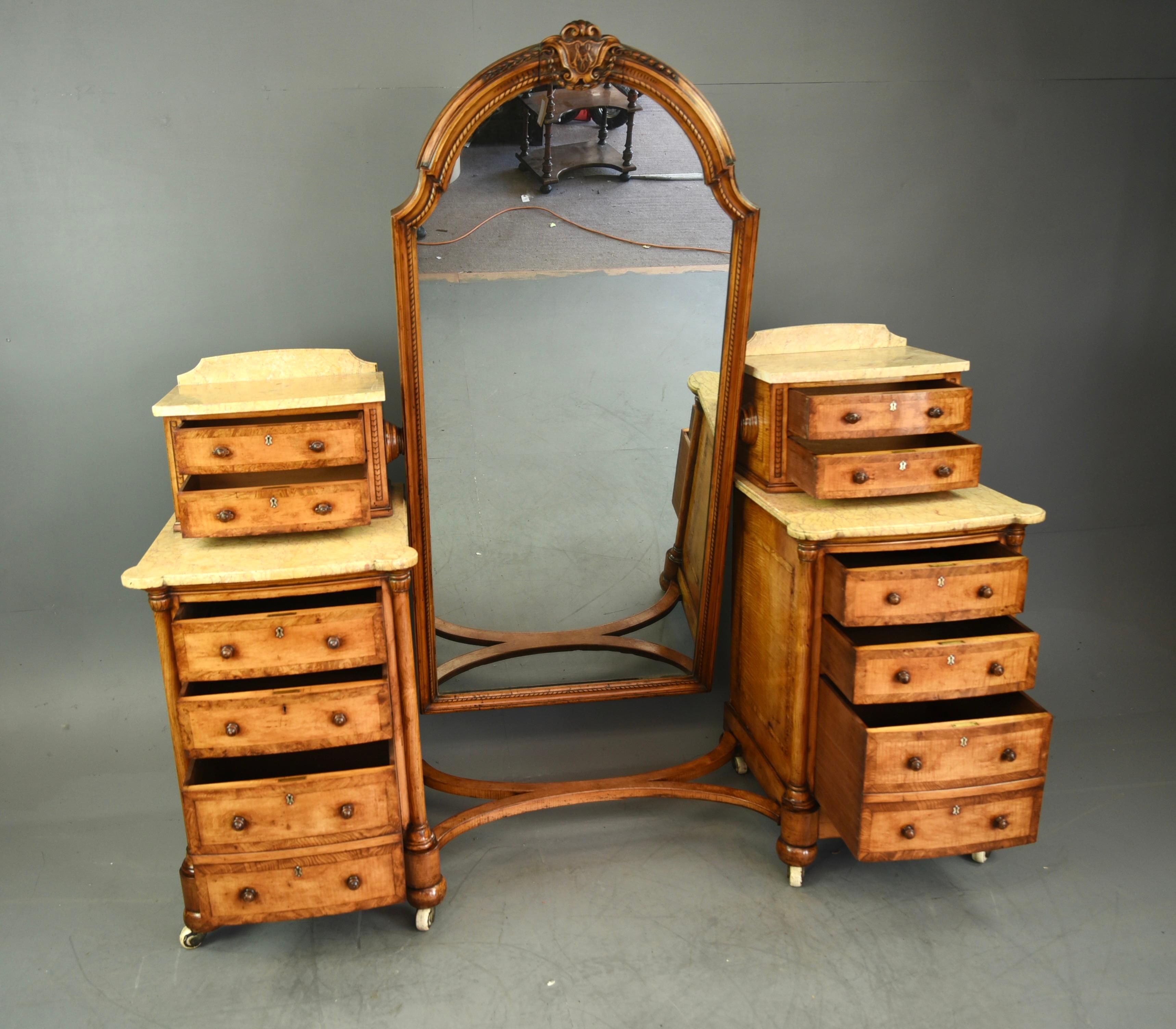 Victorian Satinwood Cheval Pedestal Dressing Table For Sale 1