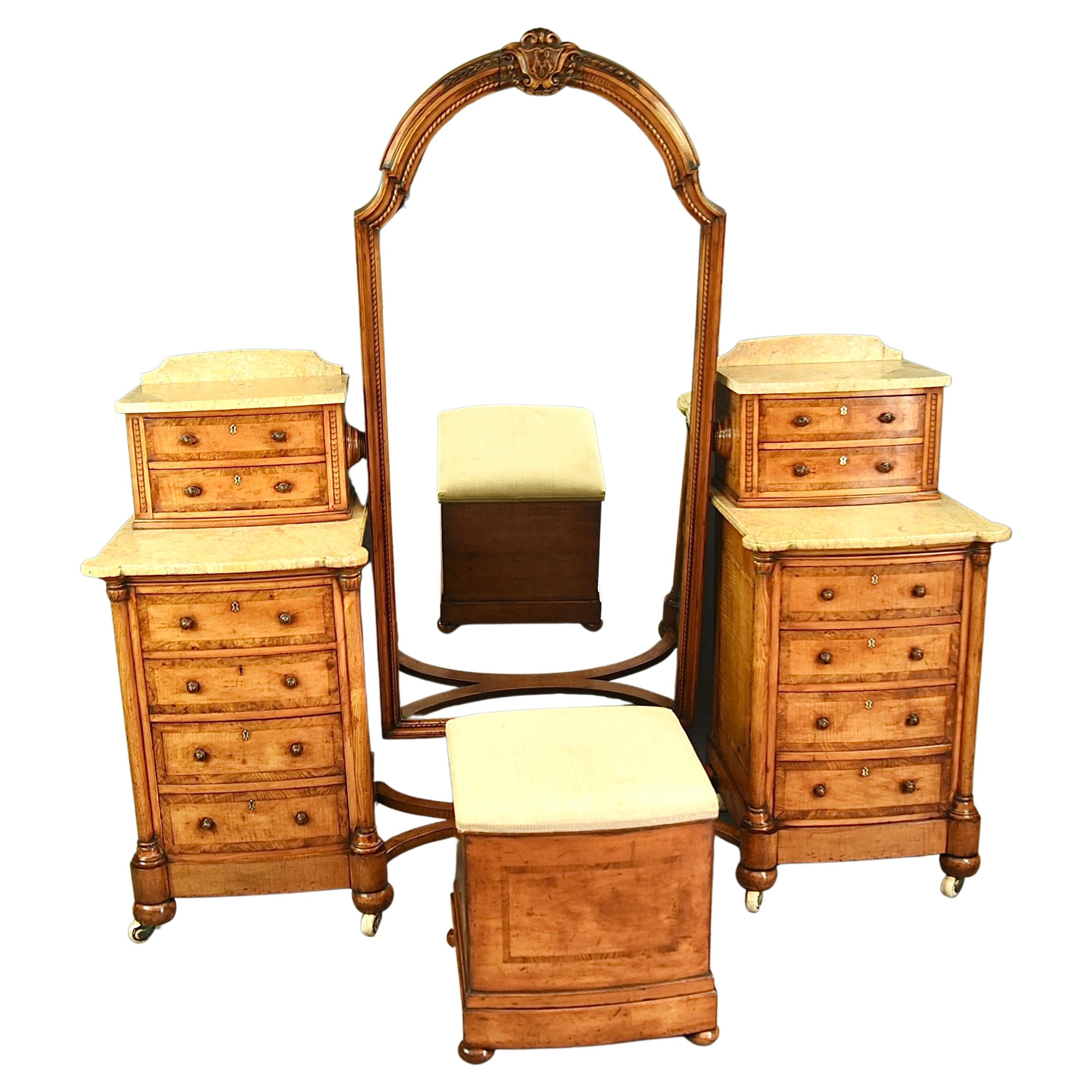 Victorian Satinwood Cheval Pedestal Dressing Table