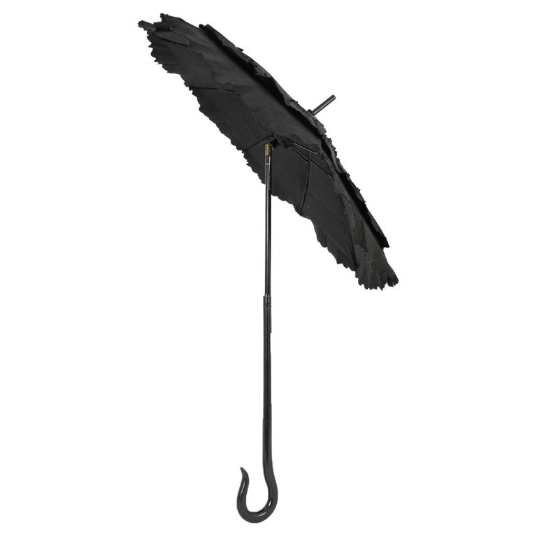 Victorian Scalloped Mourning Tilt Parasol with Ebony Folding Shaft 19