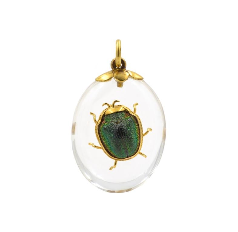 Victorian Scarab Beetle Crystal Pendant For Sale