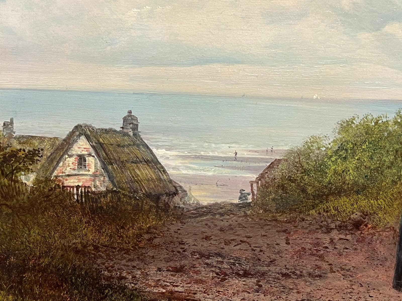 19th Century Cornish/ Devon Fishing Cottages & Family Coastal Landscape Oil For Sale 2