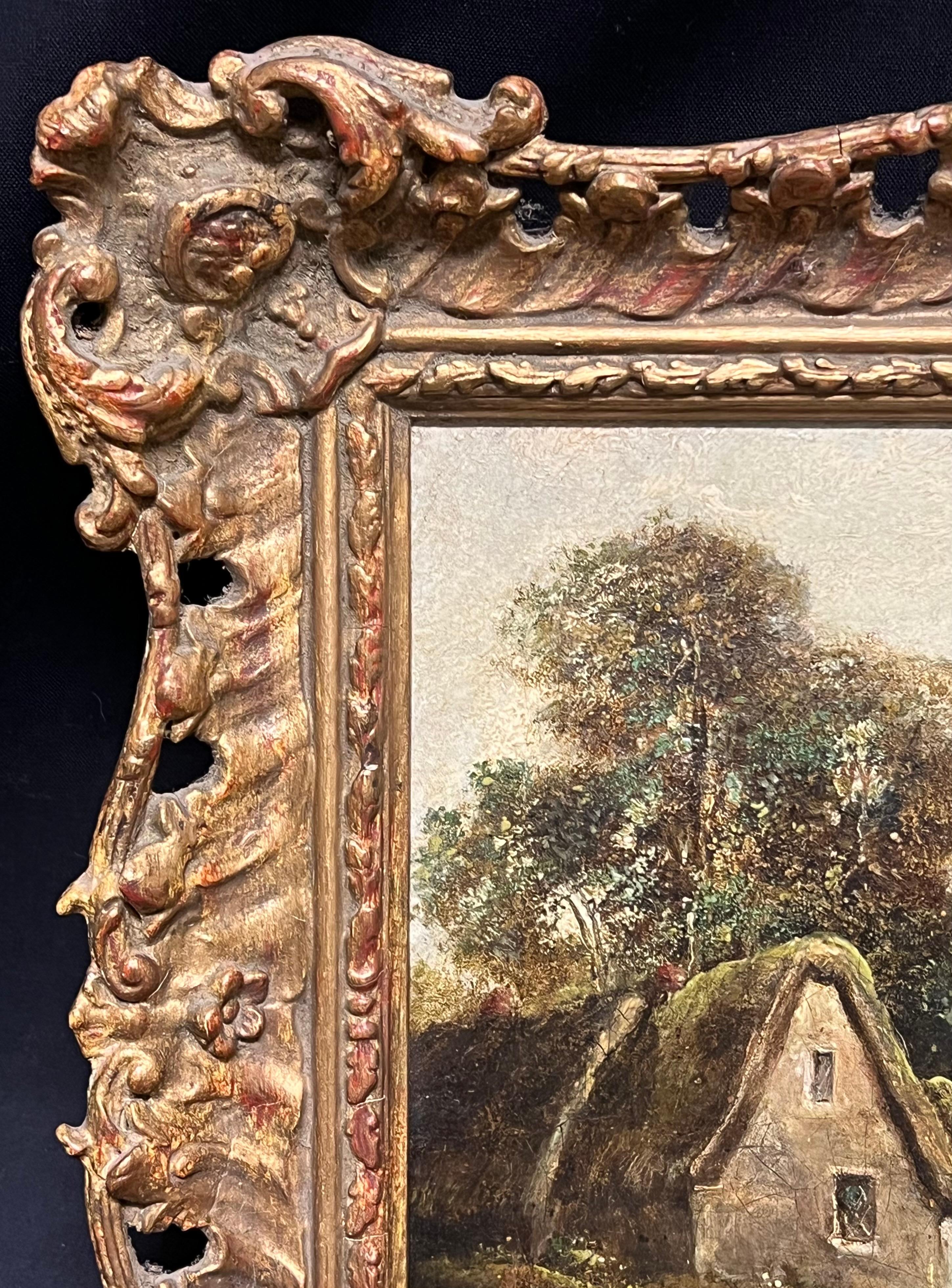 Encantadora pintura al óleo del siglo XIX de una escena rural inglesa con figuras en venta 2