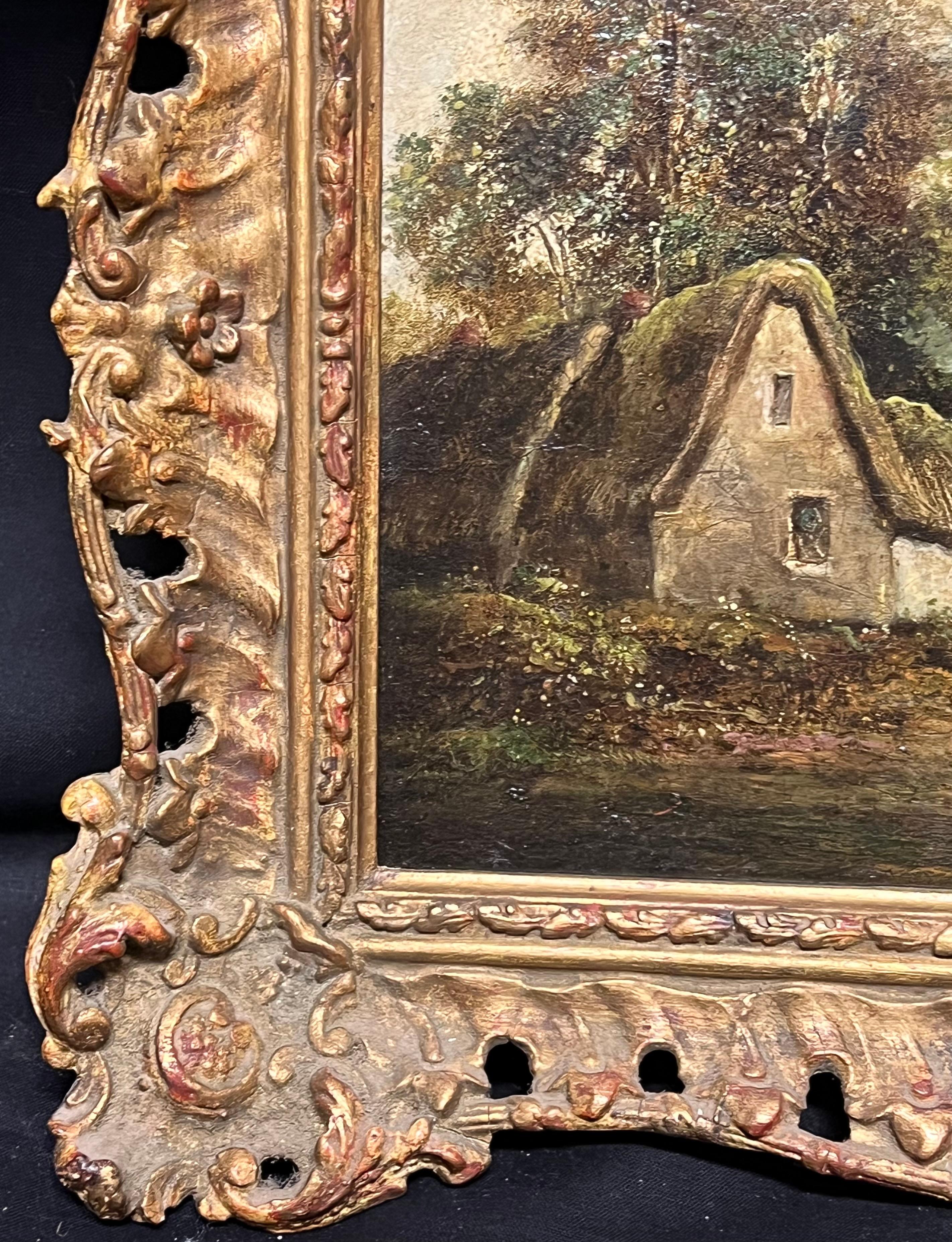 Encantadora pintura al óleo del siglo XIX de una escena rural inglesa con figuras en venta 3