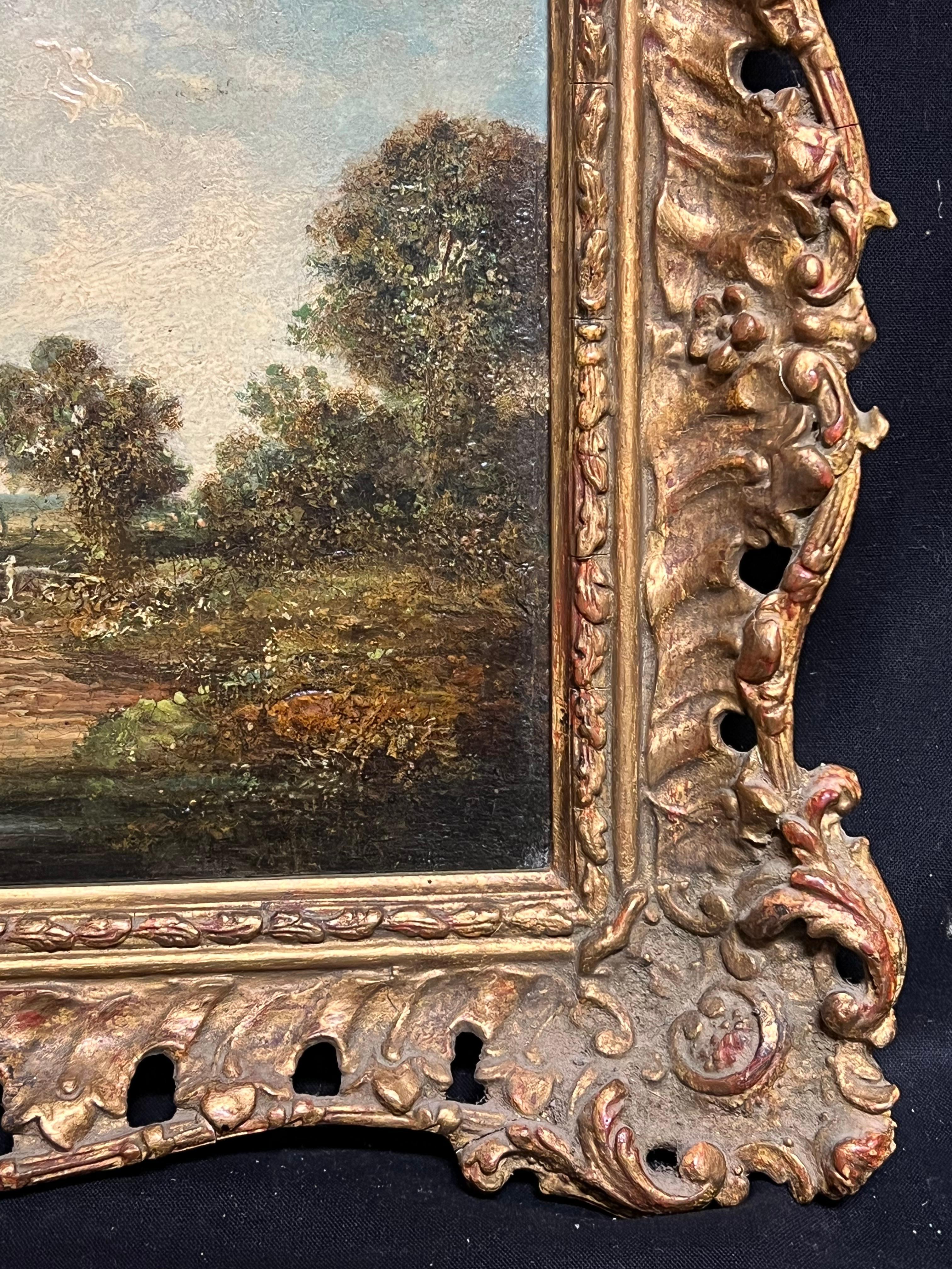 Encantadora pintura al óleo del siglo XIX de una escena rural inglesa con figuras en venta 4