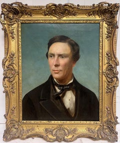 Fine peinture à l'huile victorienne britannique d'un portrait de gentleman nommé avec une histoire familiale