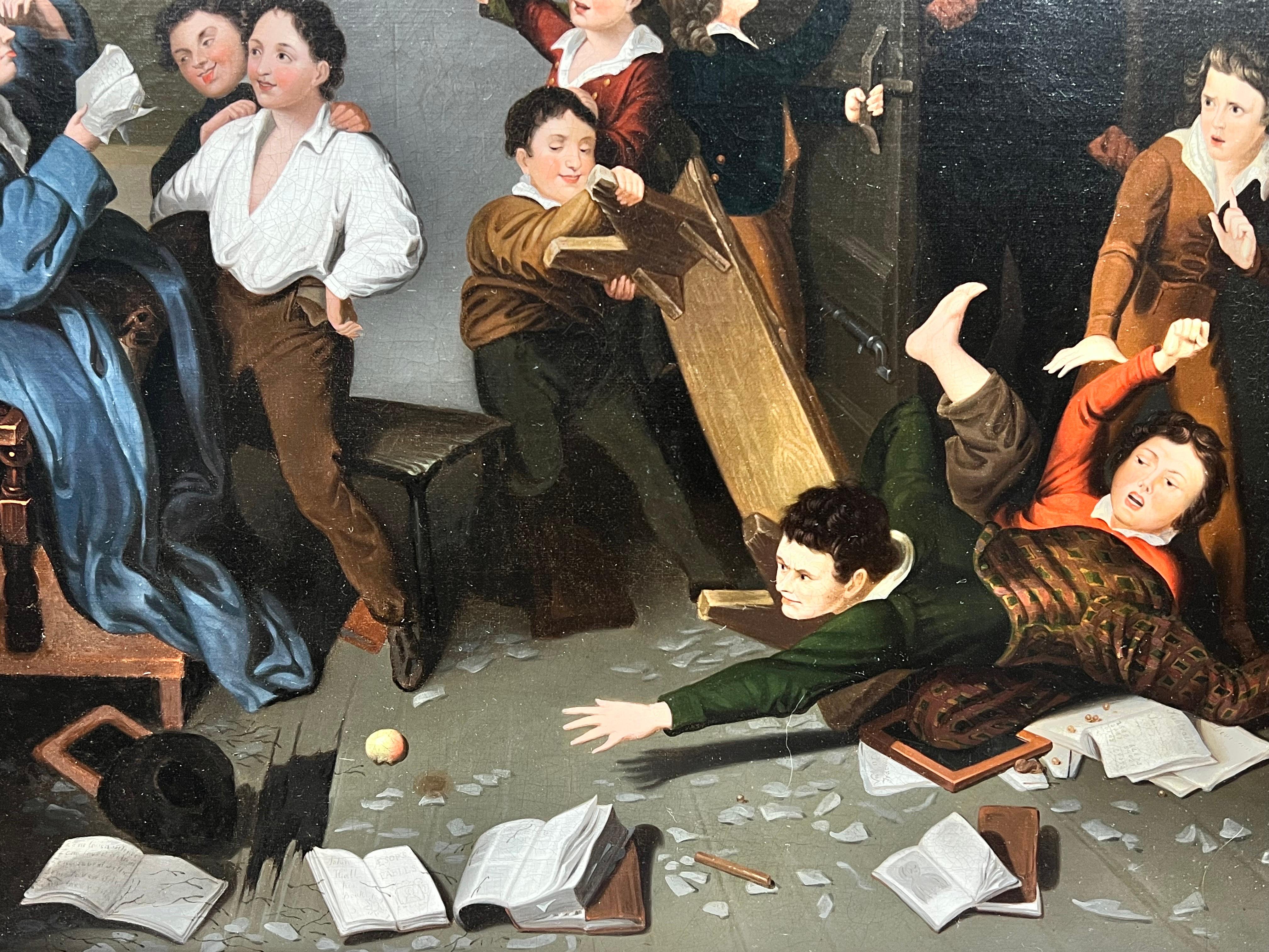Large Early 19th Century Victorian School Classroom Chaos Scene, gilt fram For Sale 1