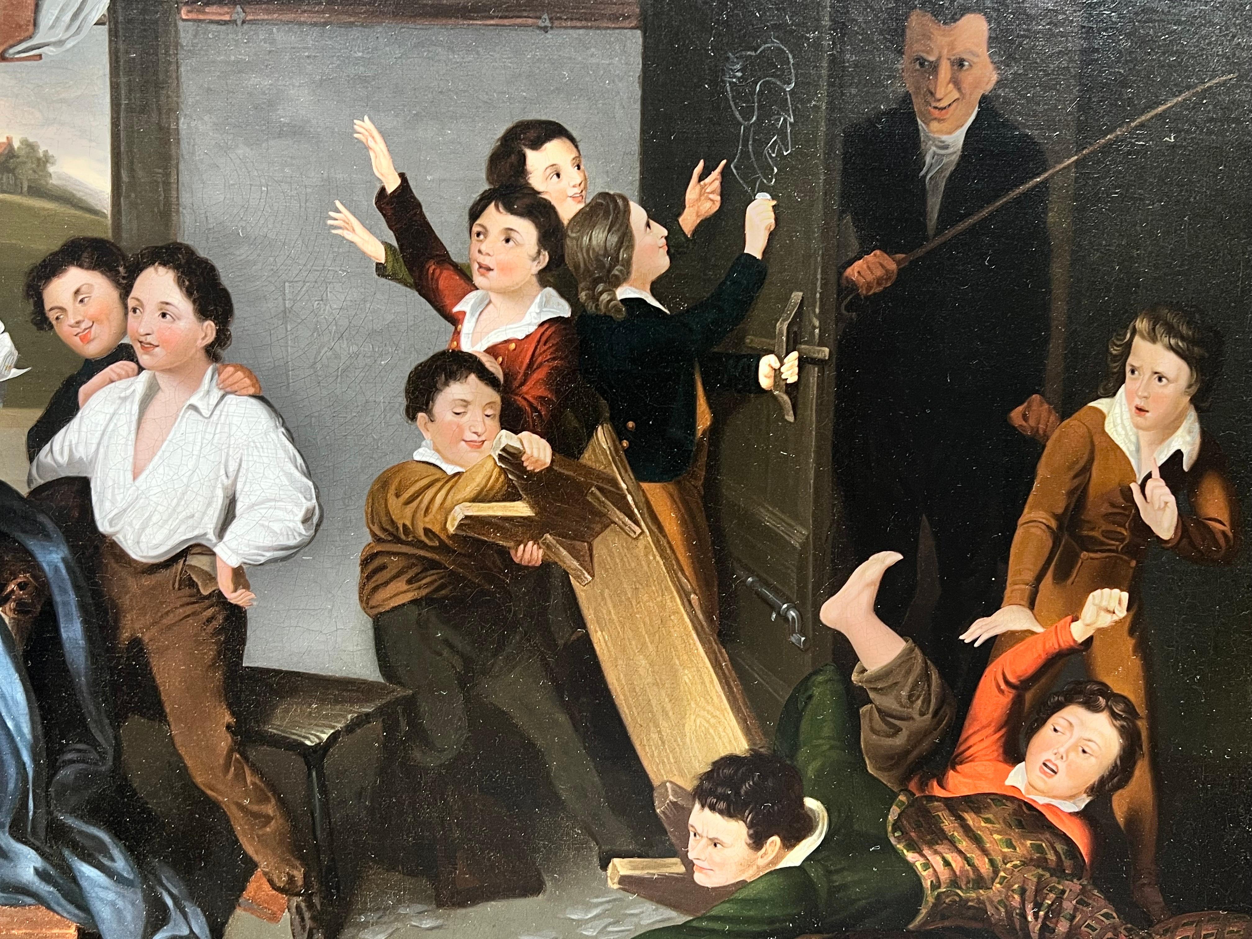 Large Early 19th Century Victorian School Classroom Chaos Scene, gilt fram For Sale 2
