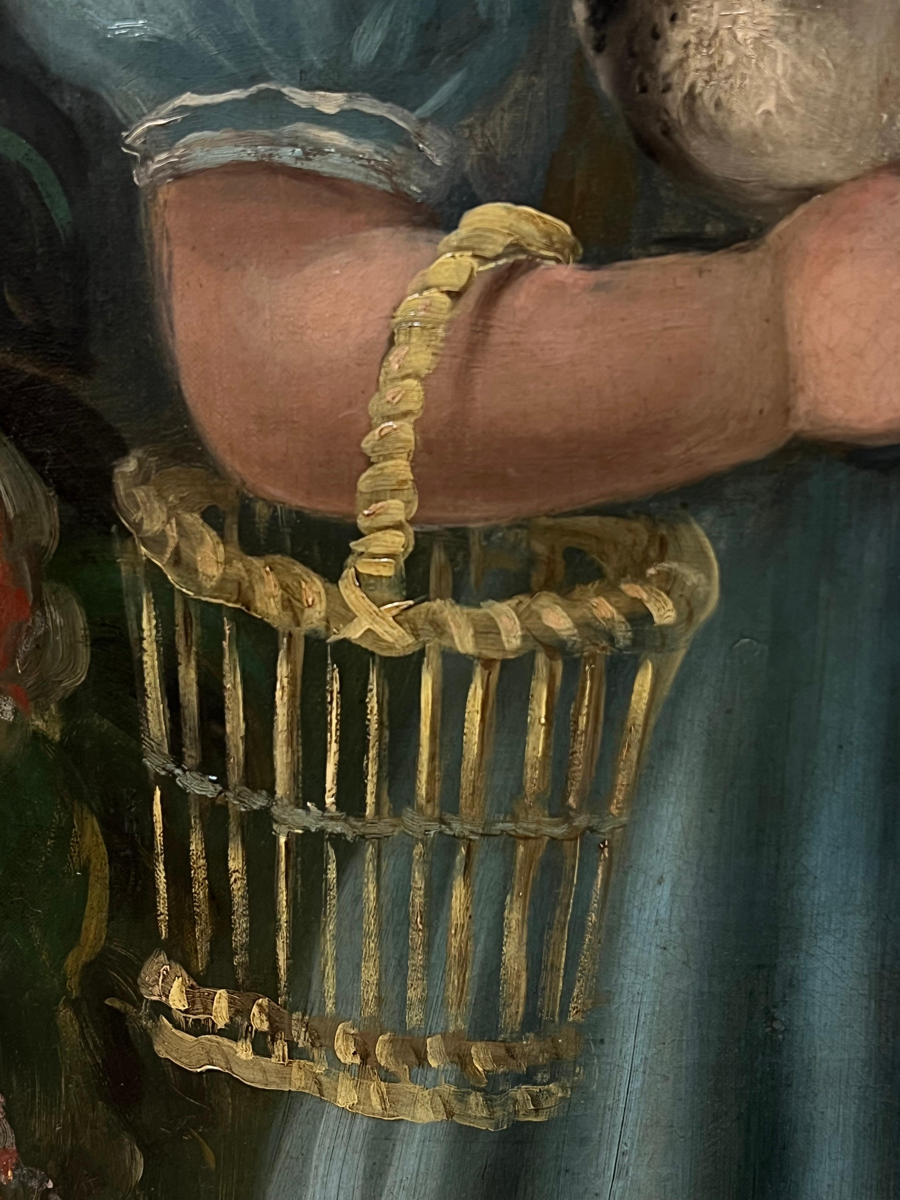 Pittura a olio inglese vittoriana Ritratto di una giovane ragazza con un cappellino e il suo cane in vendita 1