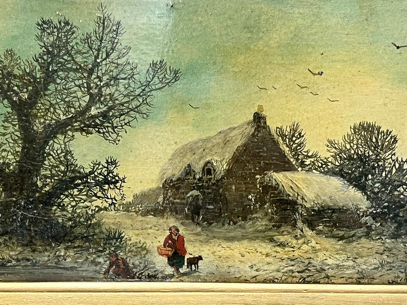 Winter Cottage Rural Lane Victorian English Oil Painting Antique Gilt Frame For Sale 2