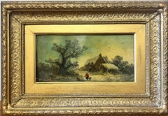 Winter Cottage Rural Lane Victorian English Oil Painting Antique Gilt Frame