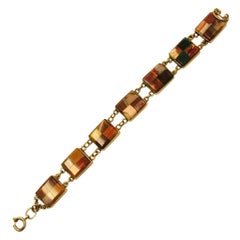 Antique Victorian Scotch Pebble and 9 Carat Gold Flexible Bracelet Dated circa 1880