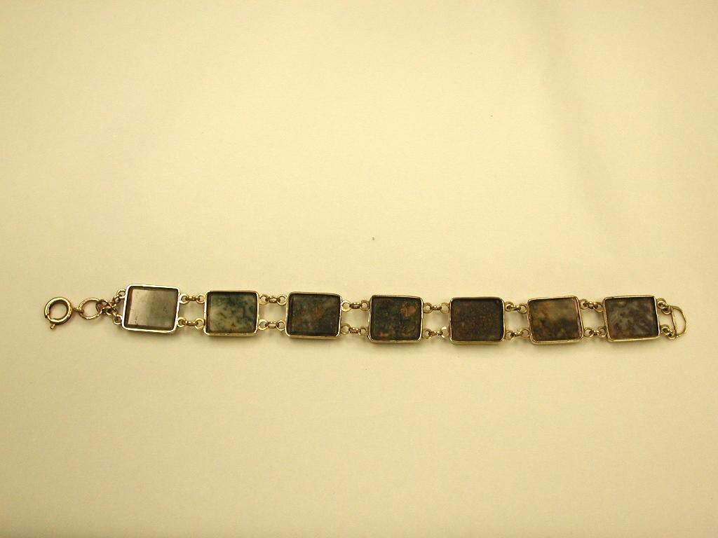 Viktorianisches viktorianisches schottisches Kieselstein- und 9 Karat Gold Flexibles Armband datiert um 1880 im Angebot 1