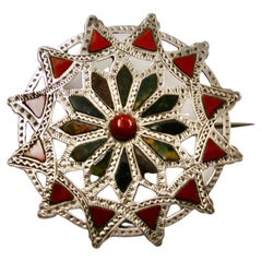 Victorian Scotch Pebble & Silver Target Brooch, Dated Circa 1880
