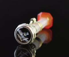 Victorian Scottish Agate and Silver Seal Fob Pendant, Thistle