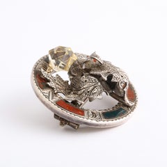 Victorian Scottish Agate Citrine Thistle Brooch