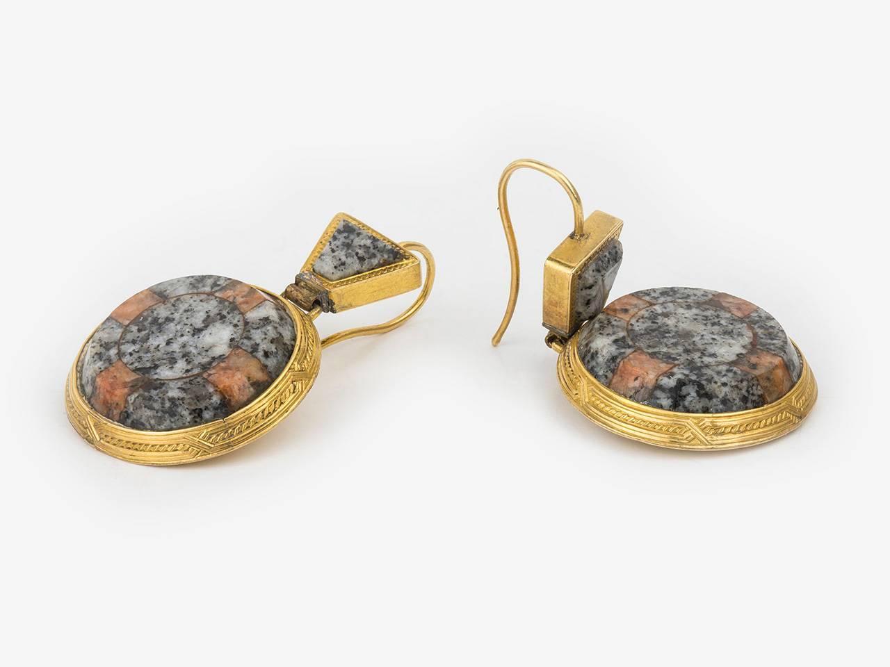 Victorian Scottish Carved Agate 14k Earrings