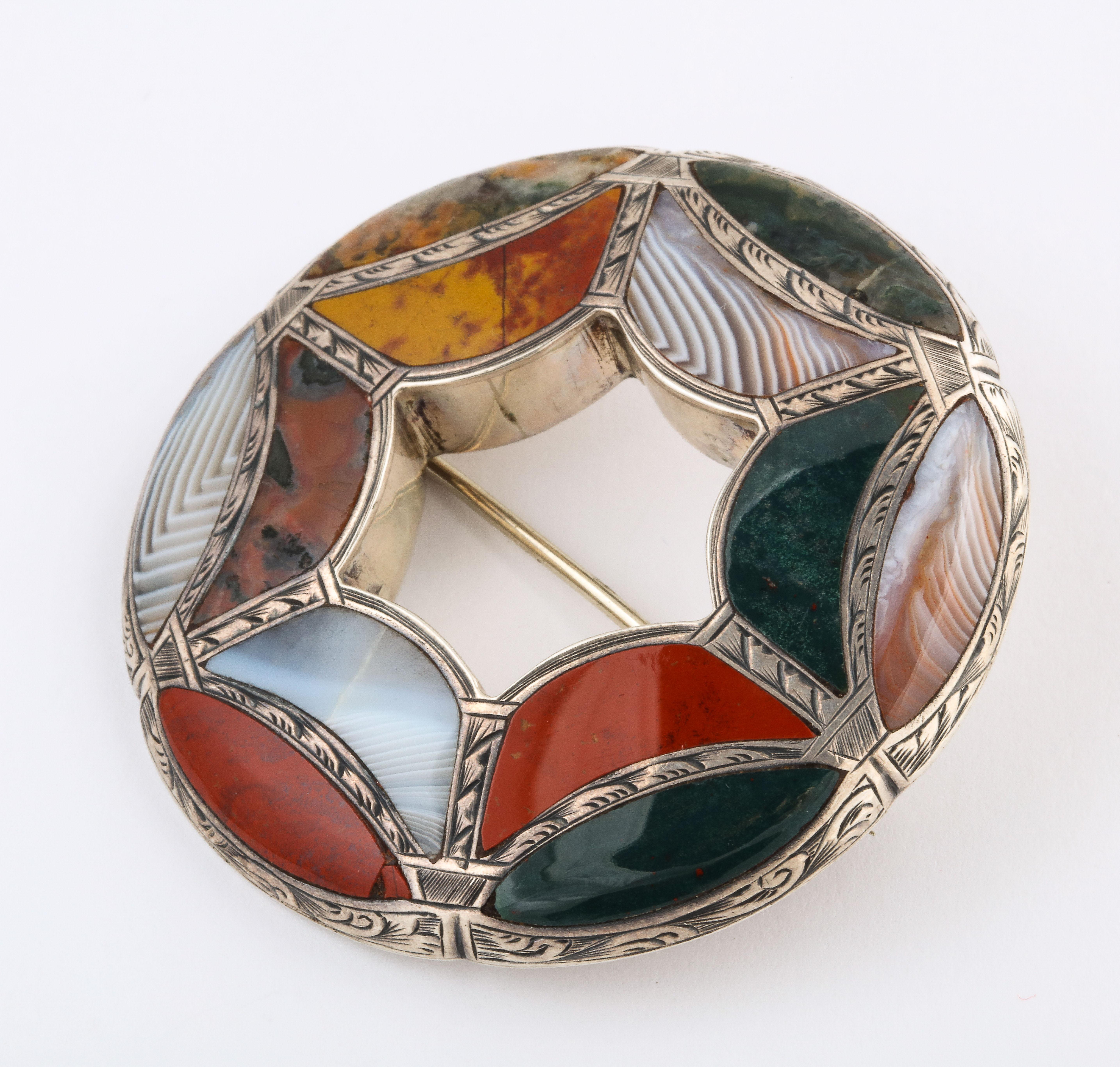 Mixed Cut Victorian Scottish Agate Patchwork Brooch