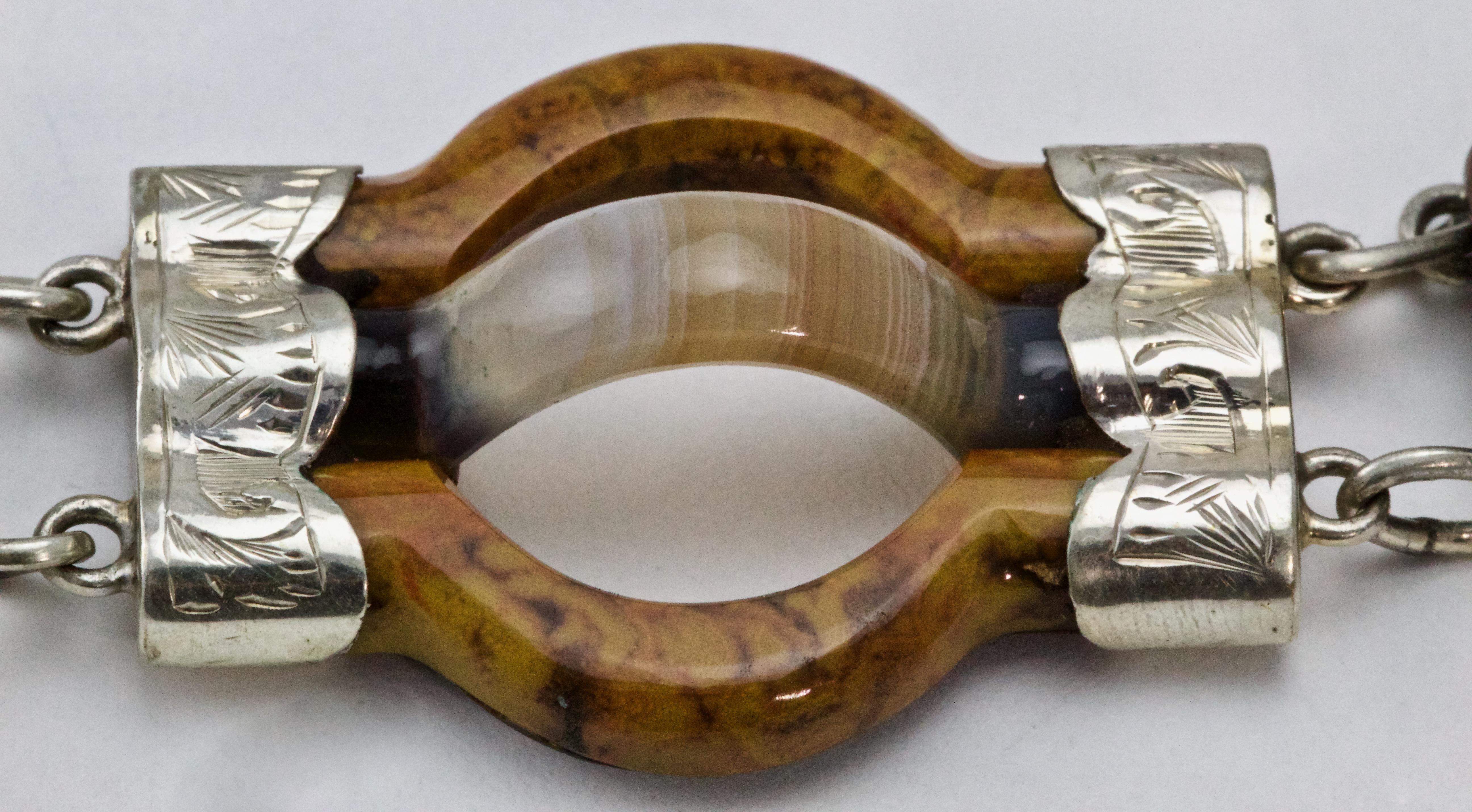 Viktorianisches schottisches Achat-Silber-Link-Armband, um 1880 im Zustand „Hervorragend“ im Angebot in Chipping Campden, GB