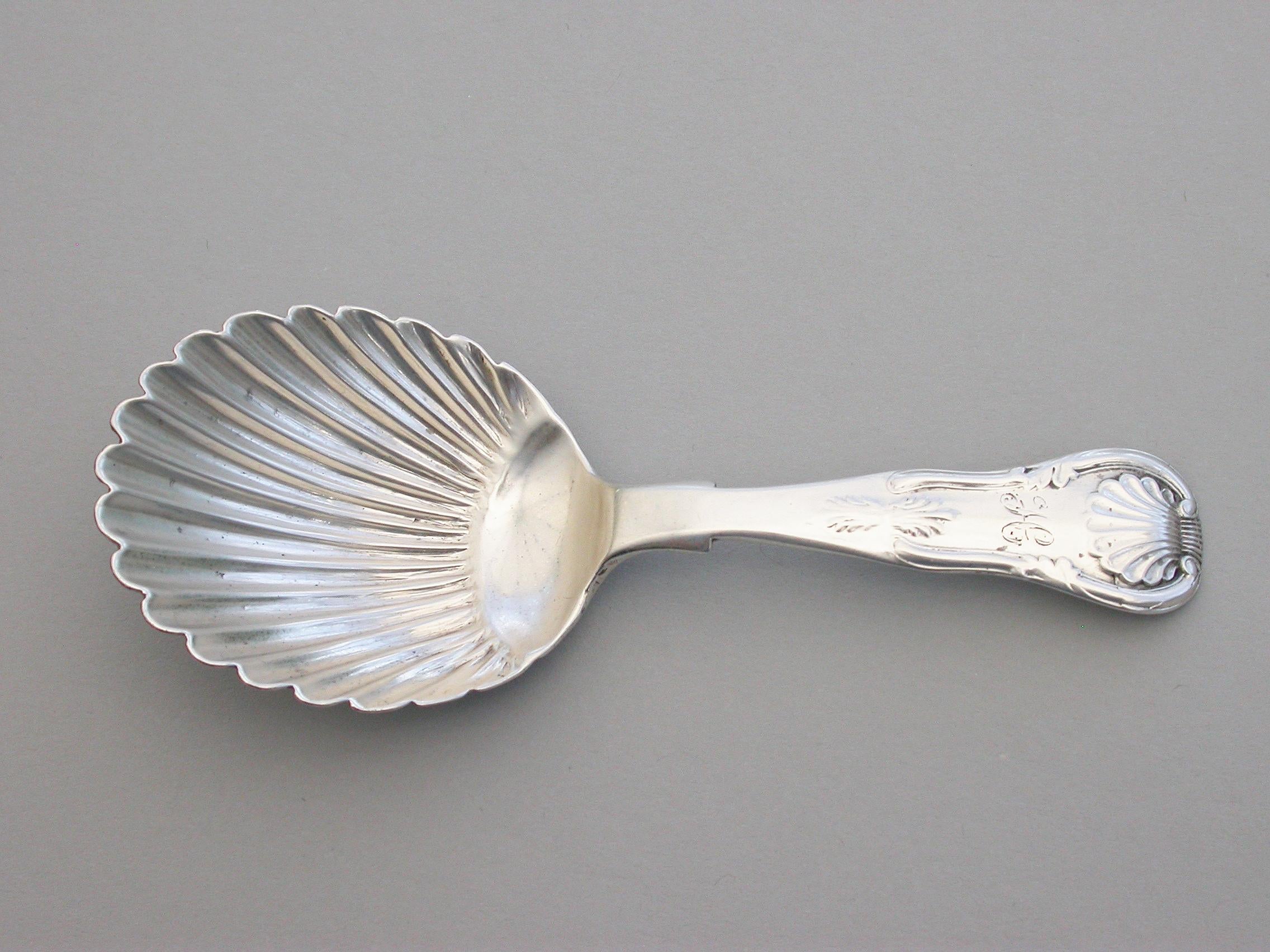 Mid-19th Century Victorian Scottish Antique Silver Caddy Spoon, by J & W Marshall Edinburgh, 1852 For Sale