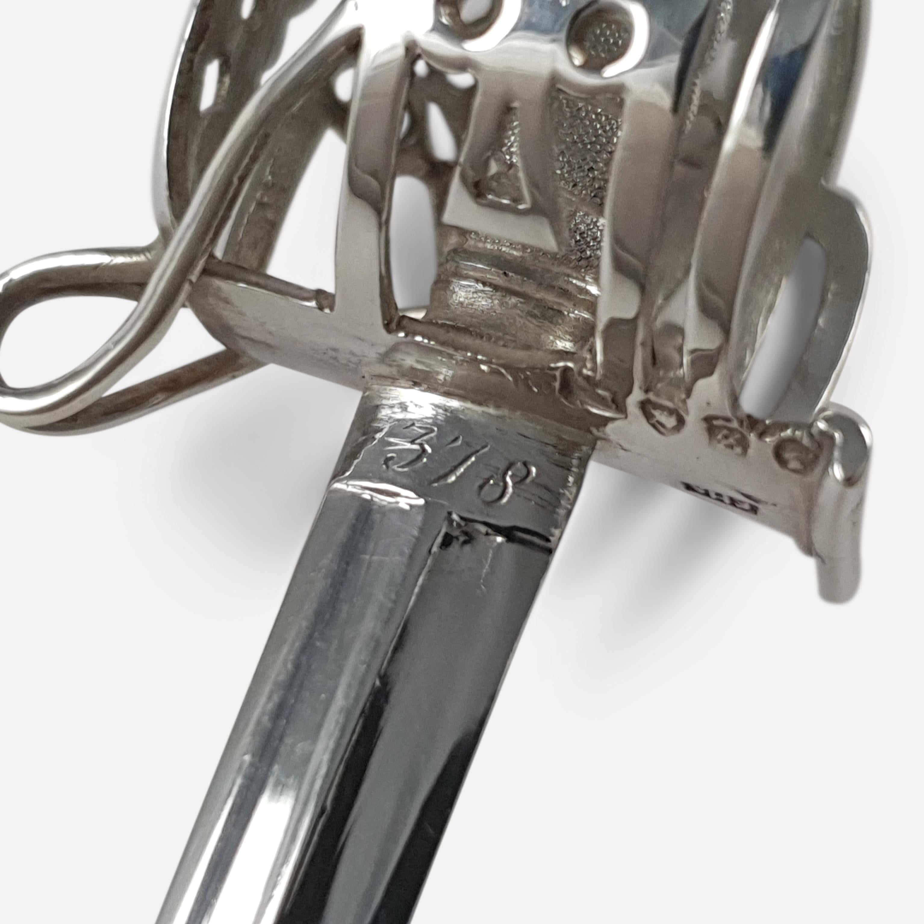 Sterling Silver Victorian Silver Basket-Hilted Broad Sword Letter Opener, E.H. Stockwell, 1873