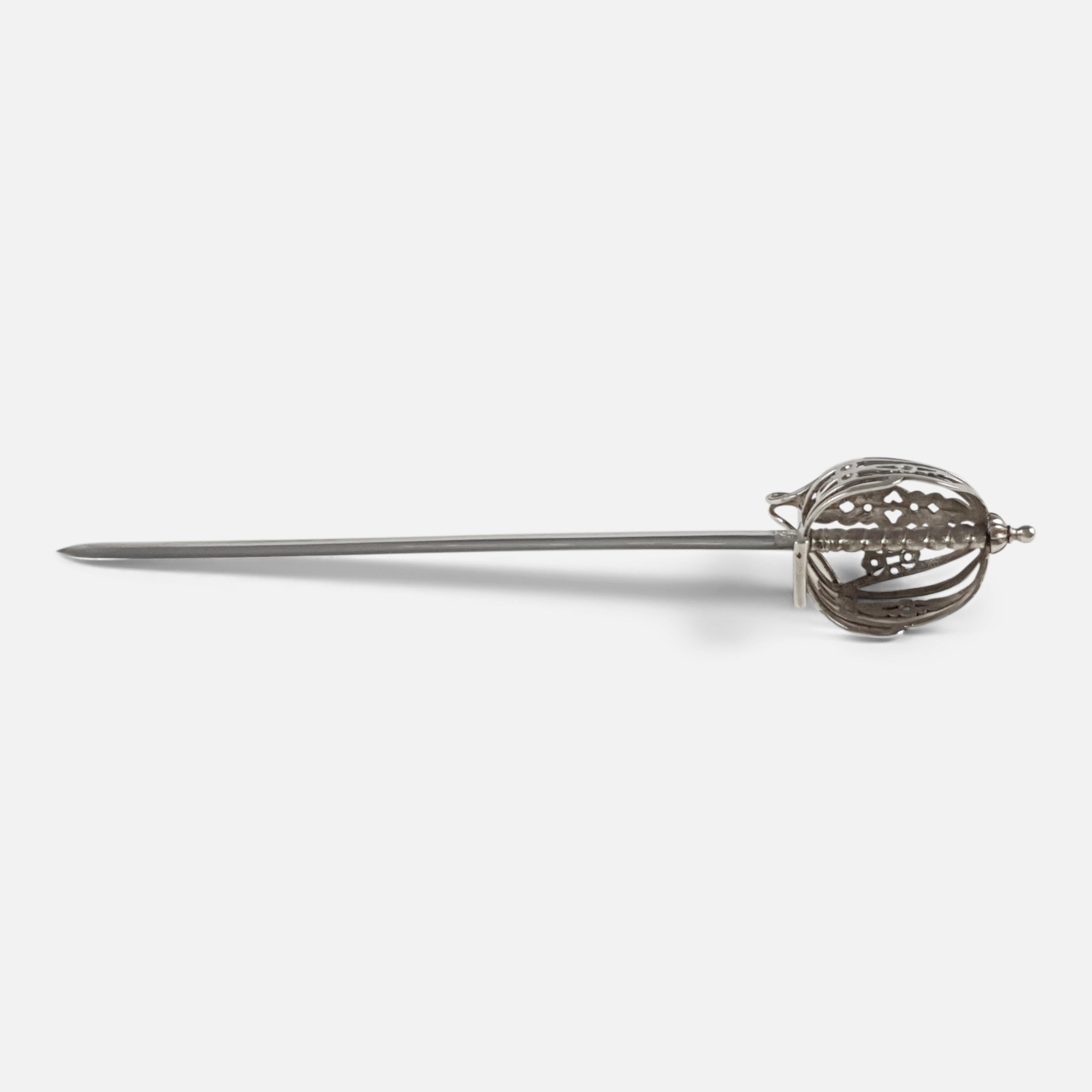 Late Victorian Victorian Silver Basket-Hilted Broad Sword Letter Opener, E.H. Stockwell, 1873