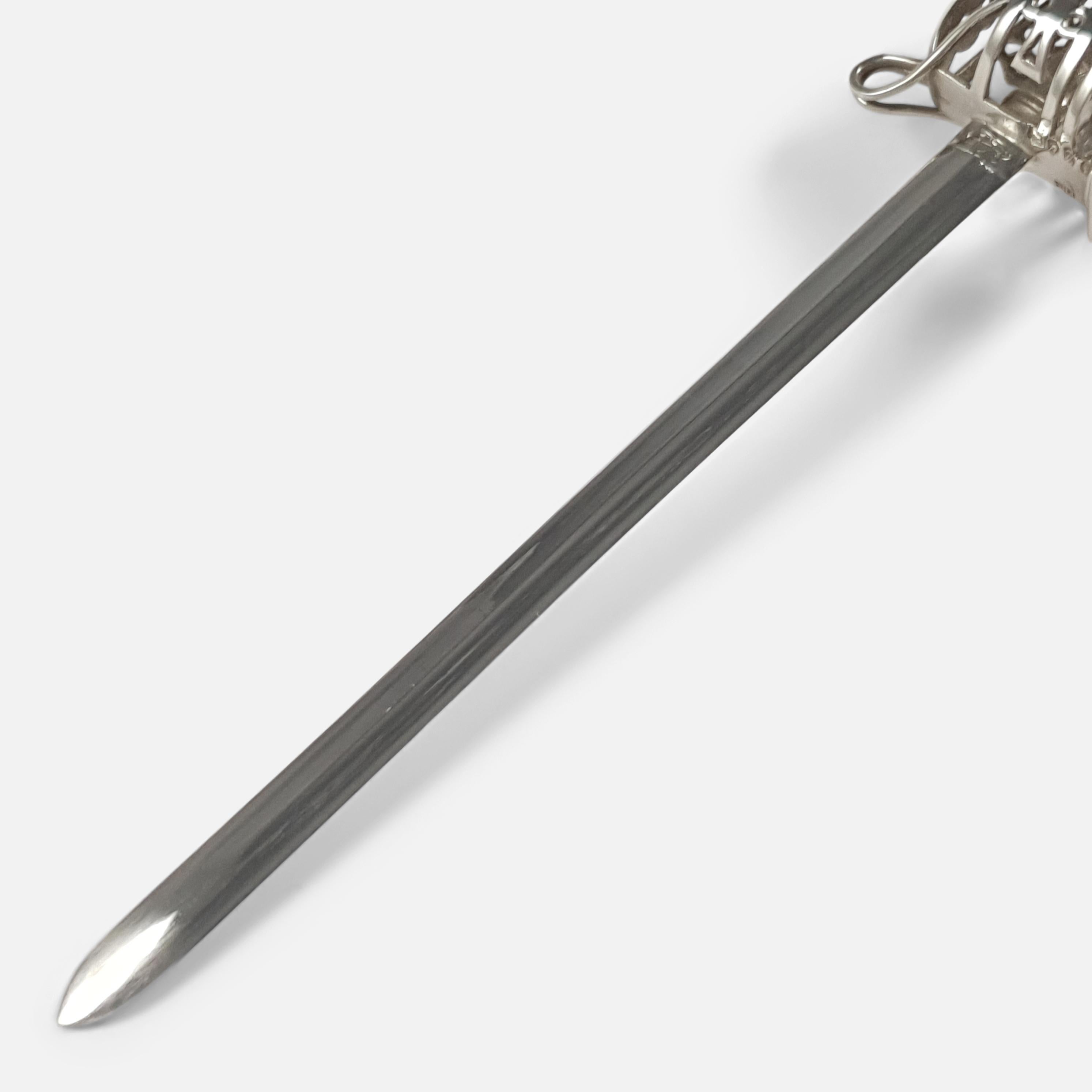 Victorian Silver Basket-Hilted Broad Sword Letter Opener, E.H. Stockwell, 1873 In Good Condition In Glasgow, GB