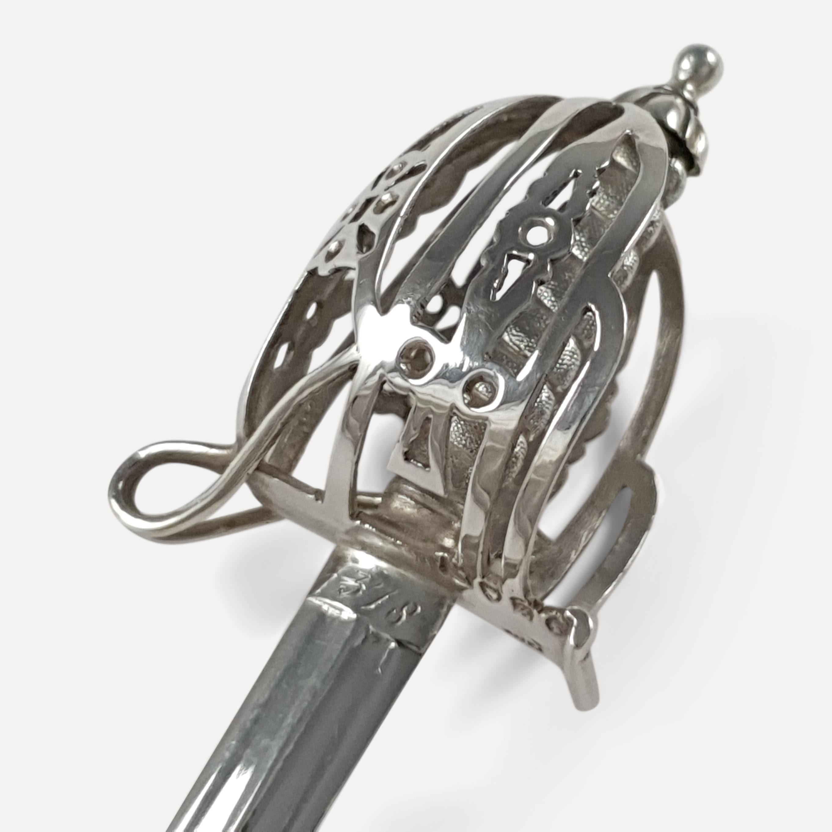 Late 19th Century Victorian Silver Basket-Hilted Broad Sword Letter Opener, E.H. Stockwell, 1873