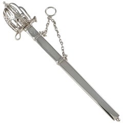 Victorian Silver Basket-Hilted Broad Sword Letter Opener, E.H. Stockwell, 1873