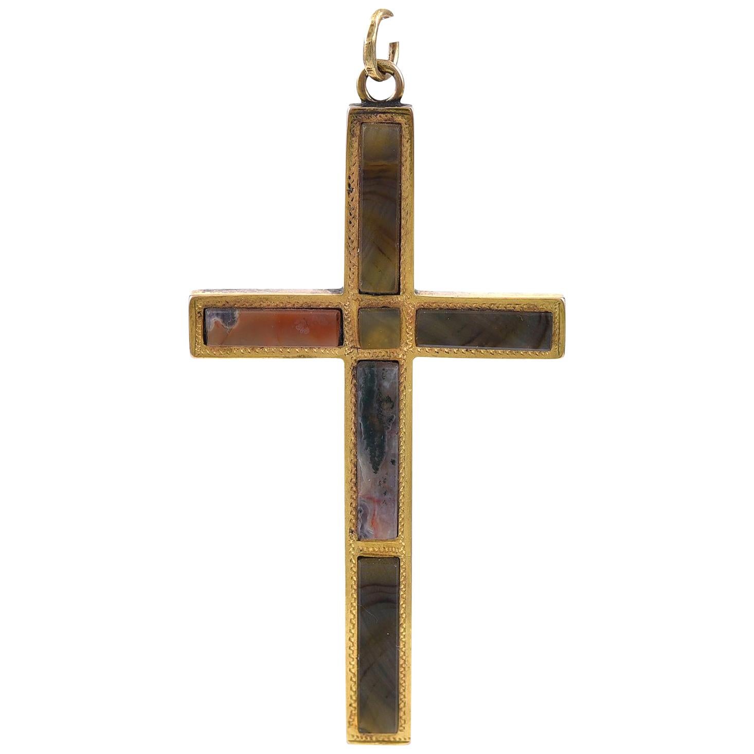 Victorian Scottish Gold and Agate Cross For Sale