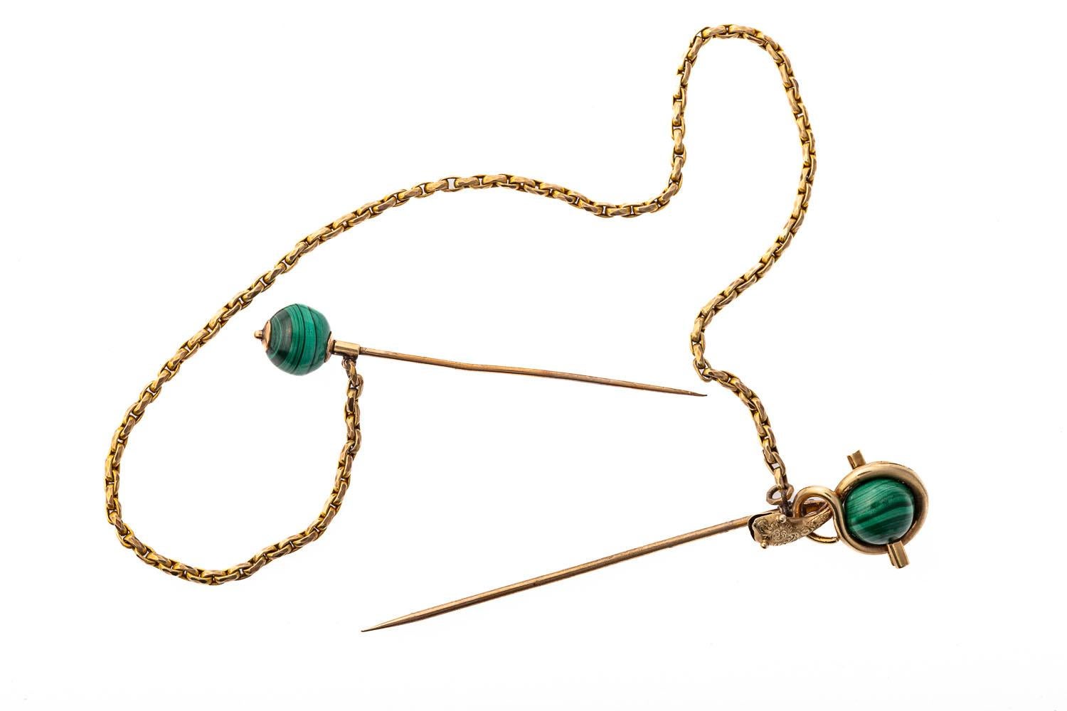 Victorian Scottish Malachite Serpent Pins For Sale 6