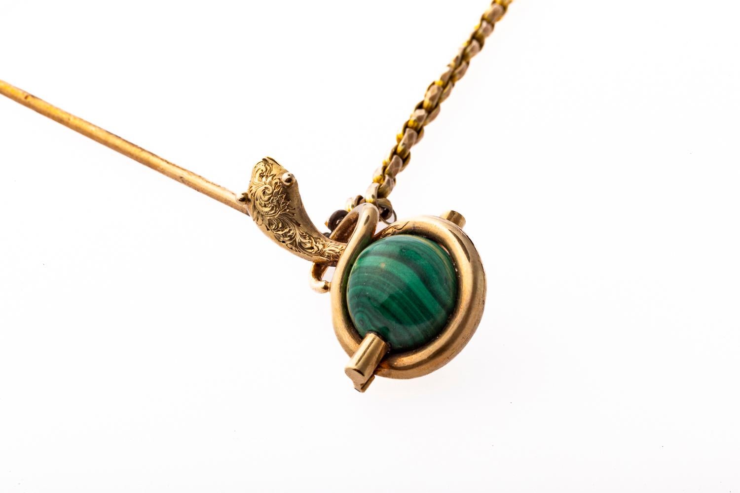 Victorian Scottish Malachite Serpent Pins In Excellent Condition For Sale In Stamford, CT