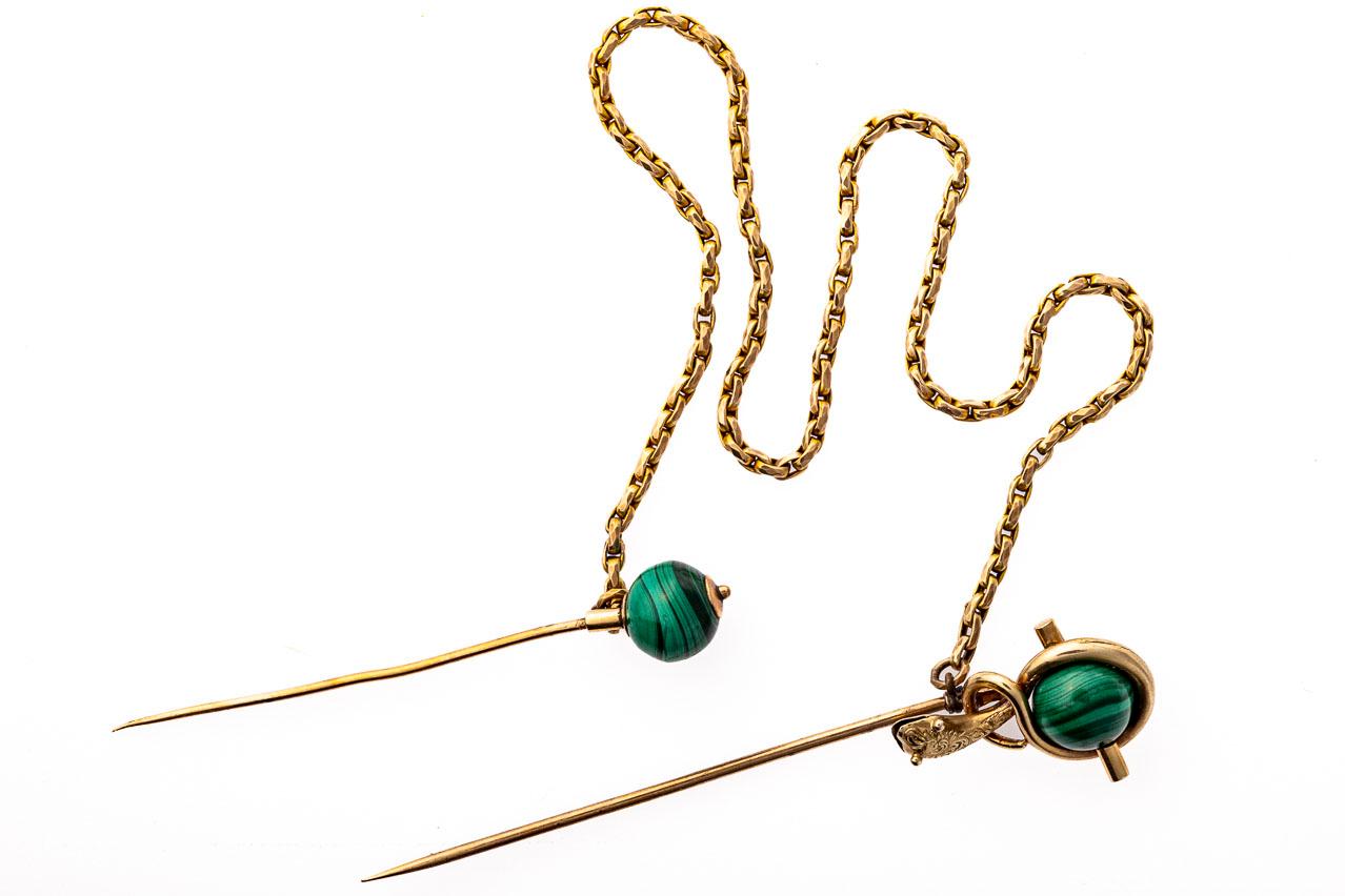 Women's or Men's Victorian Scottish Malachite Serpent Pins For Sale