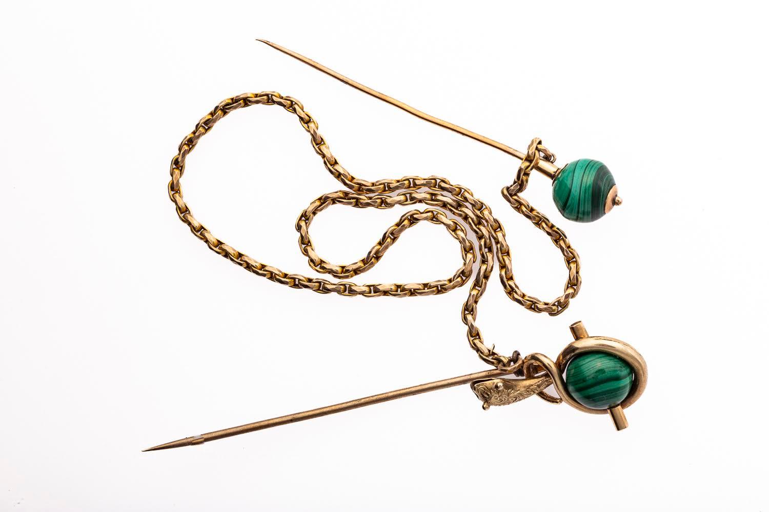 Victorian Scottish Malachite Serpent Pins For Sale 1