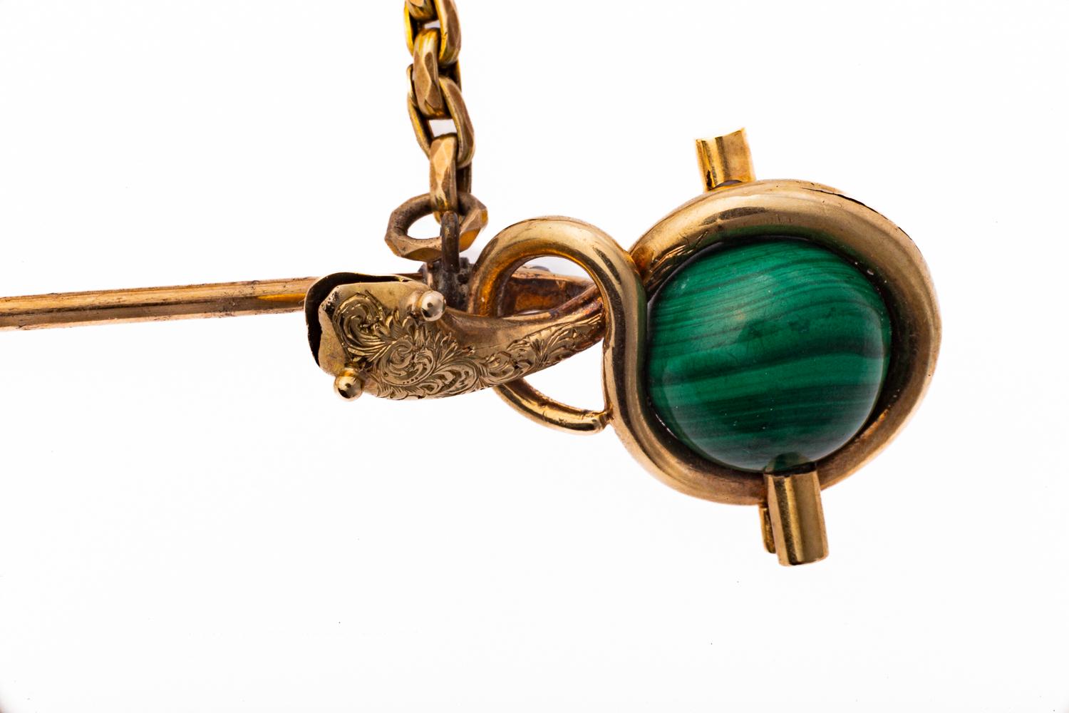 Victorian Scottish Malachite Serpent Pins For Sale 2
