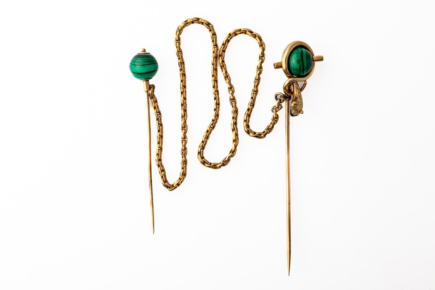 Victorian Scottish Malachite Serpent Pins For Sale 3