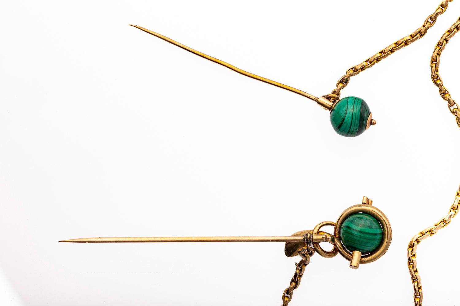 Victorian Scottish Malachite Serpent Pins For Sale 4
