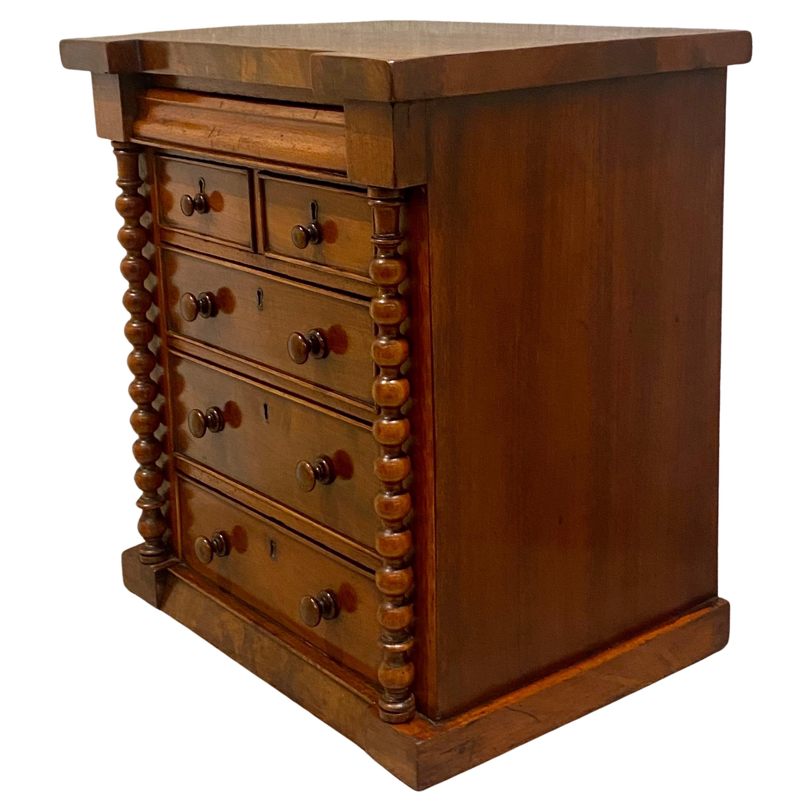 Late 19th Century Victorian Scottish Miniature Chest of Drawers, Mahogany with Barley Twist Column