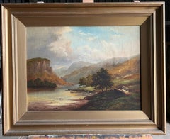 1880's Scottish Highlands Loch Scene Figures Fishing Pintura al óleo firmada y fechada