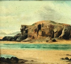 19thC Victorian Scottish Oil Painting Rocky Beach Coastline Seascape
