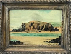 19thC Victorian Scottish Oil Painting Rocky Beach Coastline Seascape
